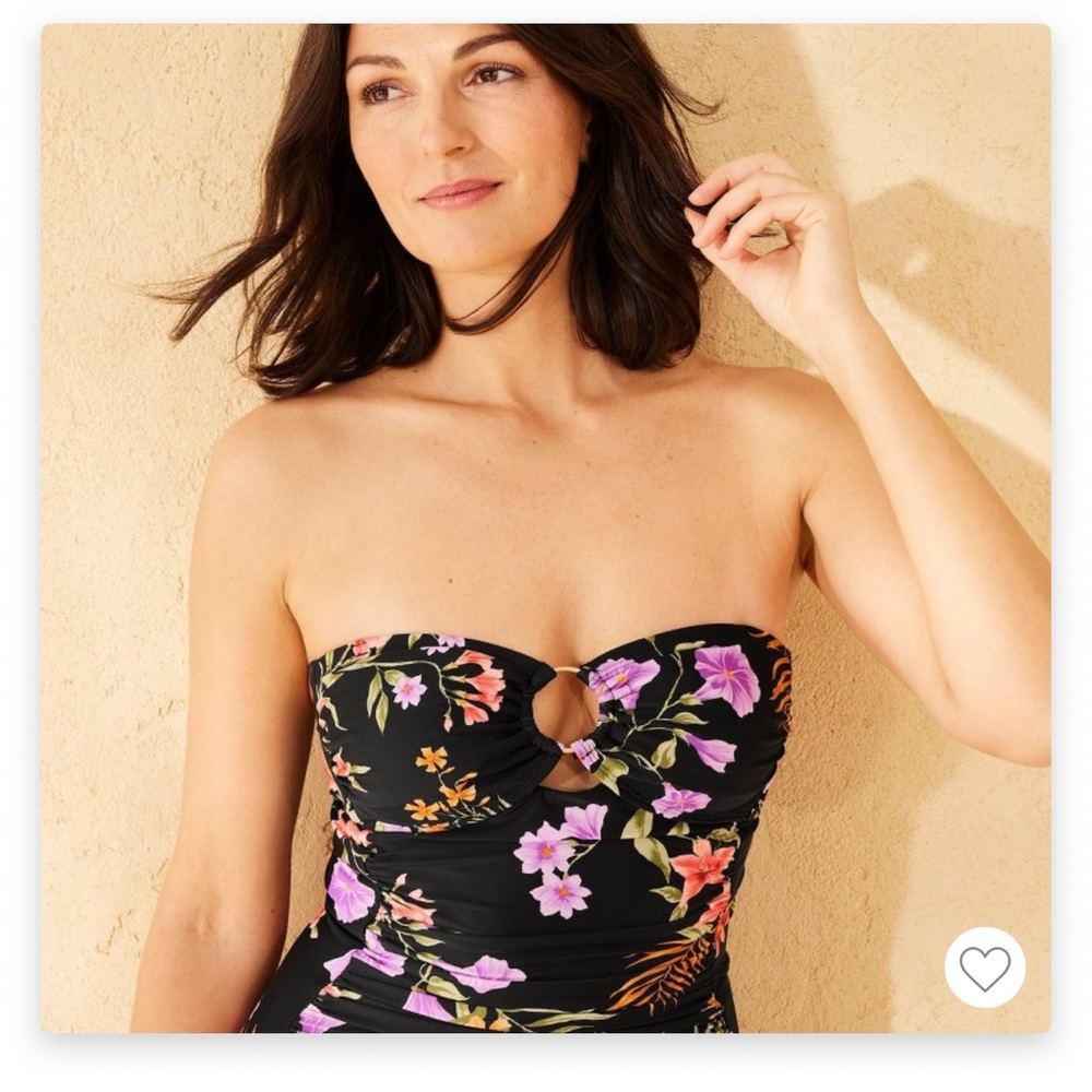Shade & Shore Black and Pink Botanical One Piece Swimsuit